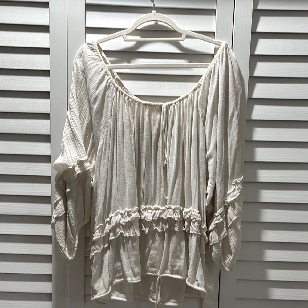 Denim & Supply Ralph Lauren Cream Ruffled Tie Front Blouse